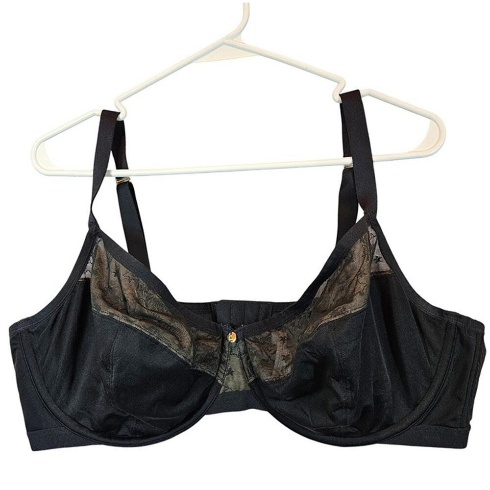 Cacique unlined demi underwire bra black star print sz 40DDD new WL251